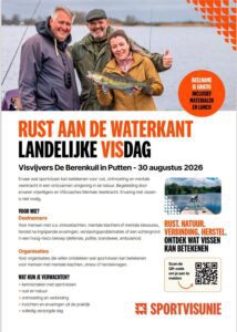 Flyer van rust aan de waterkant, de landelijke visdag. Met daarop informatie over de dag. Deze informatie staat ook op deze webpagina.