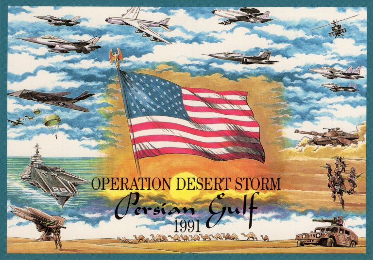 getekende afbeelding met Amerikaanse vlag en gevechtsvliegtuigen